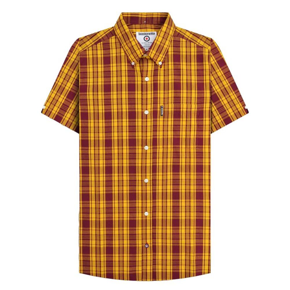 Lambretta Mens SS25 Checked Shirt / Burgundy/Gold
